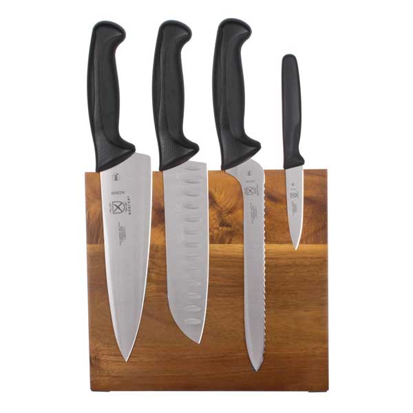 5-Piece Acacia Magnetic Board and Black Handle Knife Set / Mercer