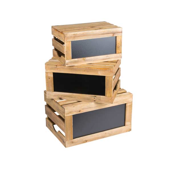 3-Piece Natural Wood Chalkboard Crate Riser Set / Tablecraft