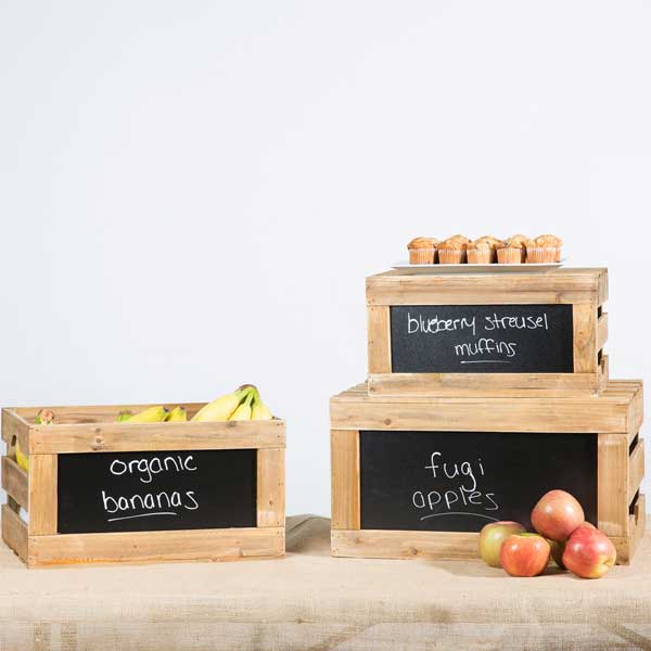 3-Piece Natural Wood Chalkboard Crate Riser Set / Tablecraft