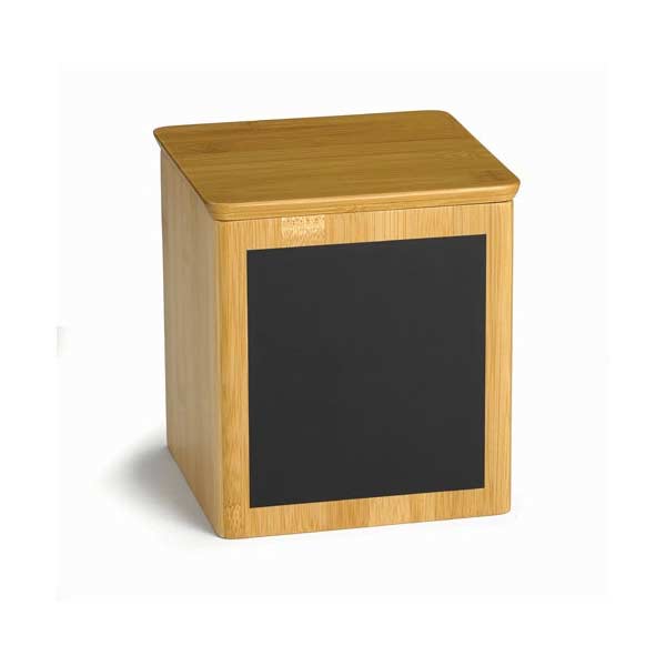 Write-On 6" x 6" x 7" Bamboo Square Polypropylene Lined Storage Container with Chalkboard / Tablecraft