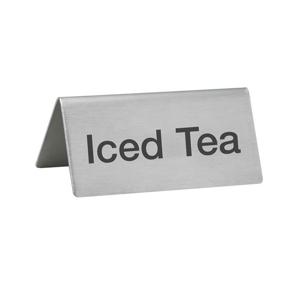 "Iced Tea" Table Tent Sign Stainless Steel - 3" x 1 1/2" / Winco