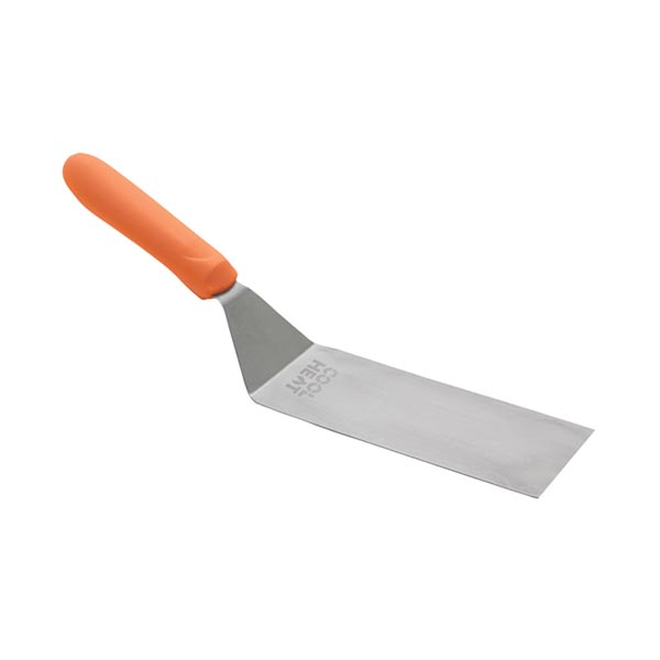 7 1/4" x 3" Stainless Steel Offset Square Edge Turner with Orange Cool Heat Nylon Handle / Winco