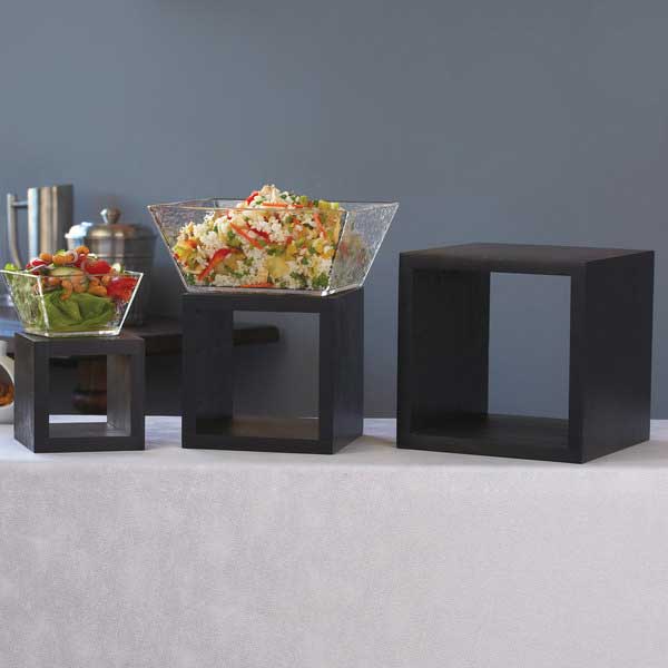 3 Piece Square, Black Wood Riser Sets / Tablecraft