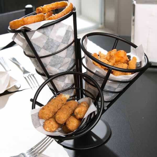 10 3/4" Wire French Fry Holder with 3 Cones / Winco