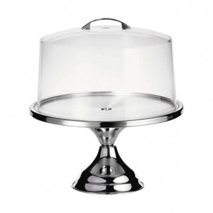 12" Round Cake Stand & Acrylic Cover Set, Stainless-0