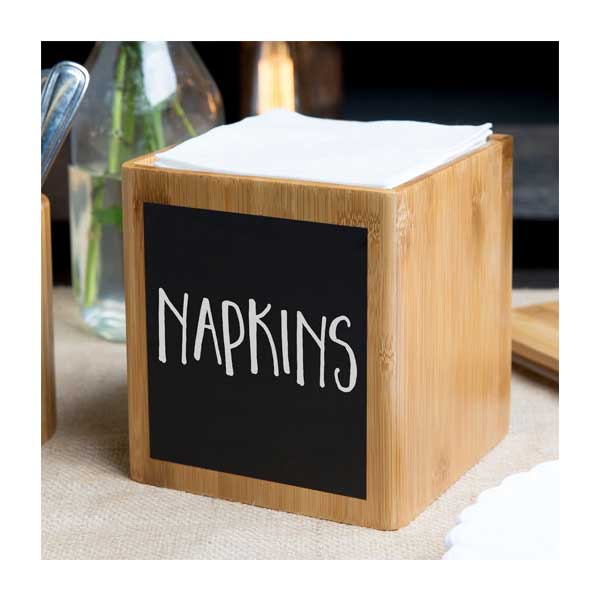 Write-On 6" x 6" x 7" Bamboo Square Polypropylene Lined Storage Container with Chalkboard-8645